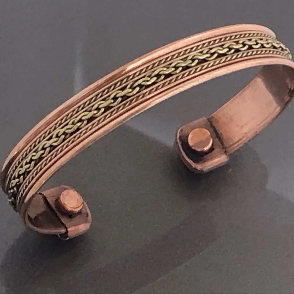 Two Tone Link Pure Copper Magnetic Bracelet Energy Cuff Bangle - Picture 7 of 8